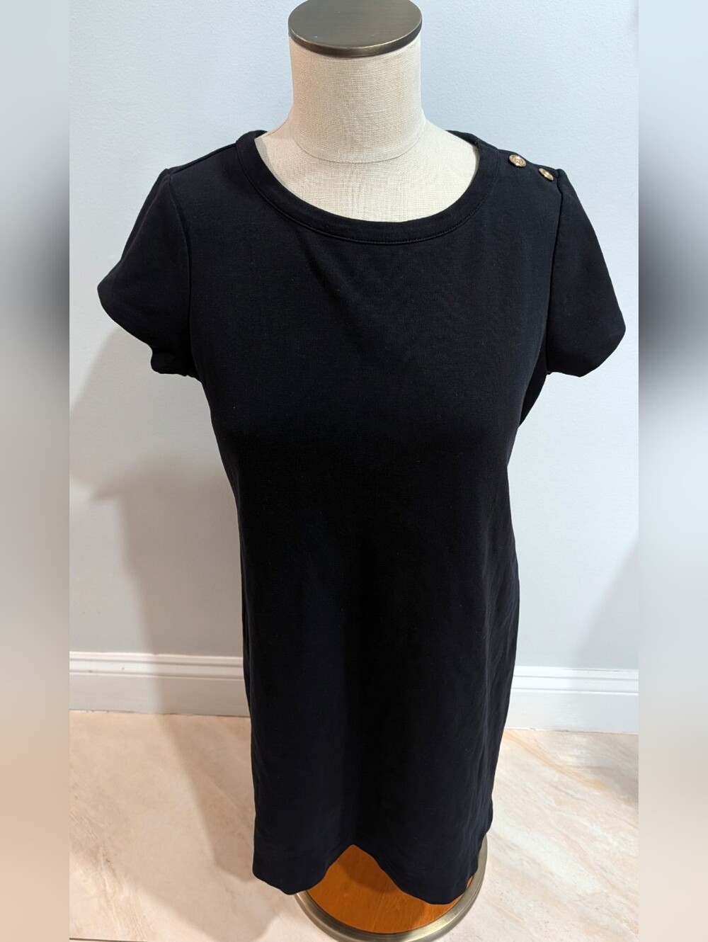 Talbots Black 100% Cotton Shift Dress - Size Petite Large - Like New